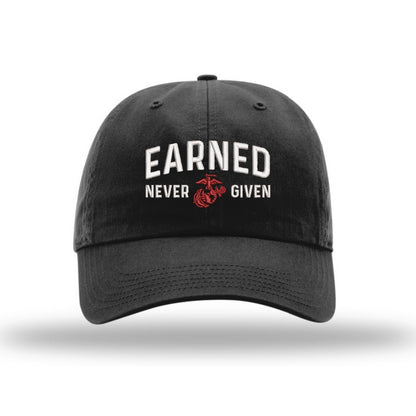 Earned Never Given Unstructured USMC Hat with 3D embroidery - Black Hat