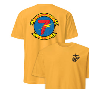 7th Communications Battalion Back Print T-Shirt in Gold - USMC unit tee