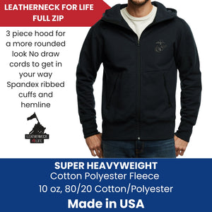 Leatherneck For Life Eagle, Globe, and Anchor Subdued Full Zip Sweatshirt - Black