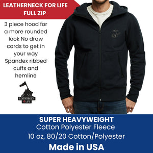 Leatherneck For Life Eagle, Globe, and Anchor Subdued Full Zip Sweatshirt - Navy