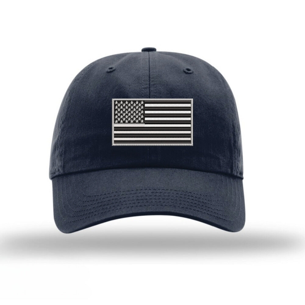 American Flag Unstructured Hat - Navy w/ Silver