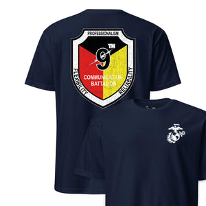 9th Communications Battalion Back Print T-Shirt in Navy - USMC unit tee