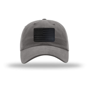 American Flag Blackout PVC Patch Unstructured Dad Hat in Grey - patriotic USA dad hat