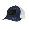 American Flag Blackout PVC Patch Structured Trucker Hat - NAVY CAMO/WHITE