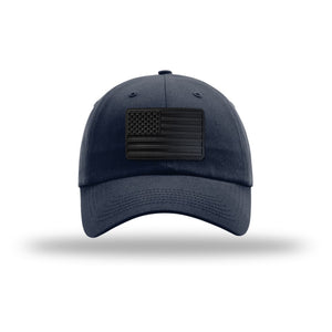 American Flag Blackout PVC Patch Structured Hat in Navy - patriotic USA cap