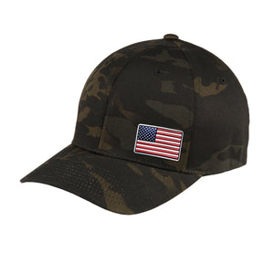 FlexFit Offset American Flag Flex Patch Structured Hat in Multicam Black - patriotic USA hat
