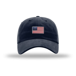 American Flag Flex Patch Unstructured Dad Hat in Navy - patriotic USA dad hat