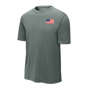 American Flag Performance T-Shirt in Concrete - patriotic performance tee