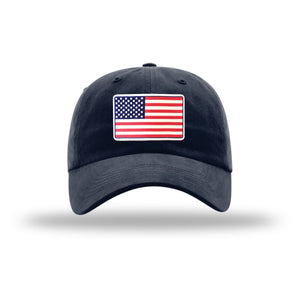 American Flag PVC Patch Unstructured Dad Hat in Navy - patriotic USA dad hat