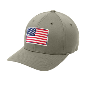 FlexFit American Flag PVC Patch Structured Hat in Grey - patriotic USA hat