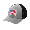 American Flag PVC Patch Flexfit Structured Trucker - SILVER/BLACK