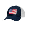 American Flag PVC Patch Structured Trucker Hat - NAVY/WHITE