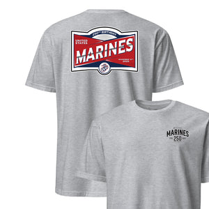 250th USMC Birthday Label T-Shirt in Grey - Marine Corps 250th anniversary tee