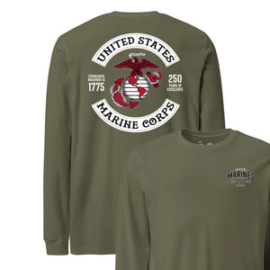250th USMC Birthday Rocker Long Sleeve T-Shirt in OD Green - Marine Corps tee