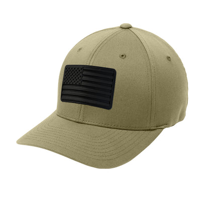 Blackout American Flag PVC Patch Flexfit Structured Hat