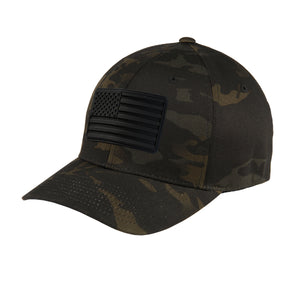 Blackout American Flag PVC Patch Flexfit Structured Hat