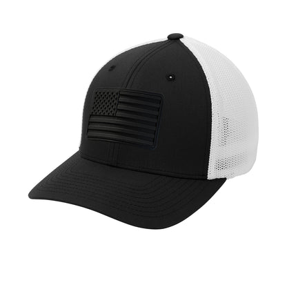 Blackout American Flag PVC Patch Flexfit Structured Trucker