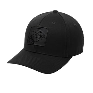 FlexFit Blackout EGA Square PVC Patch Structured Hat in Black - USMC hat
