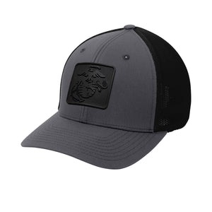 FlexFit Blackout EGA Square PVC Patch Structured Trucker in Graphite - USMC hat