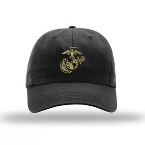 Eagle Globe & Anchor Unstructured USMC Hat embroidery- Black Hat w/ OD