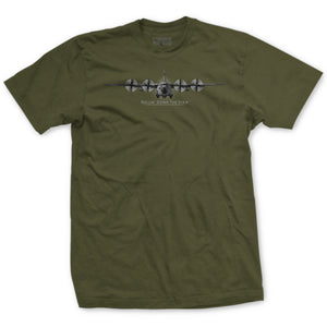 C-130 Rollin Down the Strip T-Shirt in OD Green - Marine Corps aviation tee