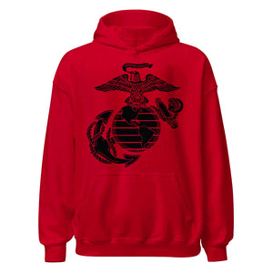 Eagle Globe & Anchor Blackout Hoodie in Red - USMC EGA pullover