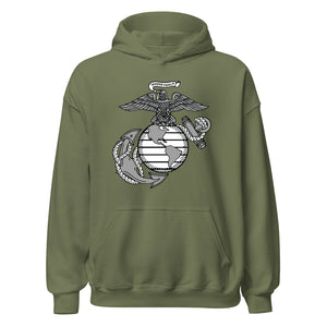 Classic Eagle Globe and Anchor Hoodie in OD Green - USMC unit pullover