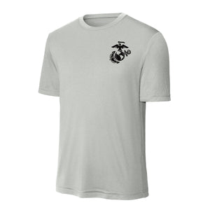 Eagle Globe & Anchor Black Left Chest Performance T-Shirt in Silver - USMC unit apparel
