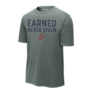 Earned Never Given Vintage Performance T-Shirt in Concrete - USMC unit tee