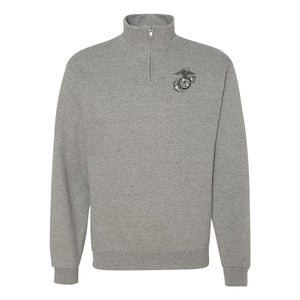 Classic Eagle Globe and Anchor Quarter Zip Sweatshirt in Grey - USMC unit apparel