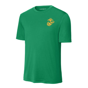 Eagle Globe & Anchor Gold Left Chest Performance T-Shirt in Kelly Green - USMC unit apparel