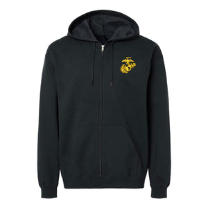 Eagle Globe and Anchor Full Zip Hoodie with Gold Logo