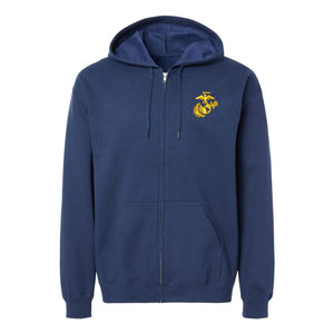 Eagle Globe and Anchor Full Zip Hoodie with Gold Logo