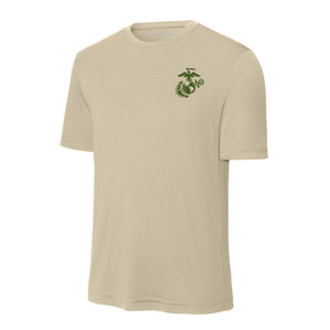 Eagle Globe & Anchor OD Green Left Chest Performance T-Shirt in Sand - USMC unit apparel