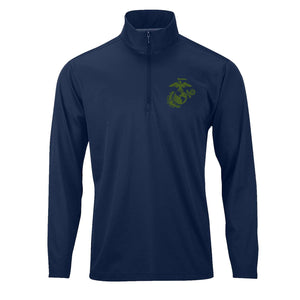Eagle Globe & Anchor OD Green Performance Quarter Zip Pullover