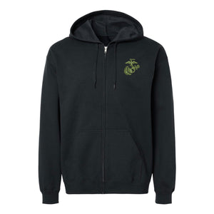 Eagle Globe and Anchor Full Zip Hoodie with OD Green Logo