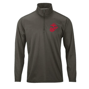 Eagle Globe & Anchor Red Performance Quarter Zip Pullover in Charcoal - USMC unit apparel
