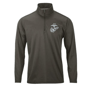 Eagle Globe & Anchor Silver Performance Quarter Zip Pullover in Charcoal - USMC unit apparel