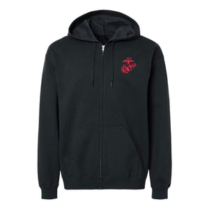 Eagle Globe and Anchor Full Zip Hoodie with Red Logo