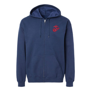 Eagle Globe and Anchor Full Zip Hoodie with Red Logo