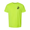Safety Green Left Chest Eagle, Globe, and Anchor Established Performance T-Shirt- Black Logo - SAFETY GREEN