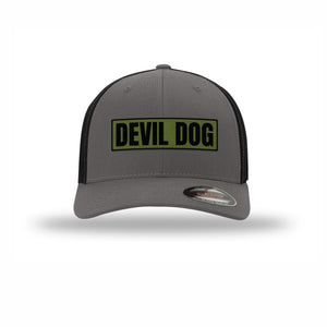 Flexfit Devil Dog OD Green Patch Structured Trucker - Leatherneck For Life