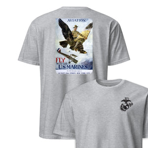 Fly With the Marines Recruiting Poster T-Shirt in Grey - USMC tee