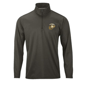 Gold & Silver EGA Performance Quarter Zip Pullover in Charcoal - USMC EGA apparel