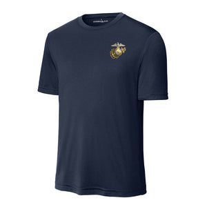 Gold & Silver Eagle Globe & Anchor Performance T-Shirt in Navy - USMC unit tee