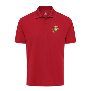 Gold & Silver Eagle Globe & Anchor Performance Polo in Red - USMC polo