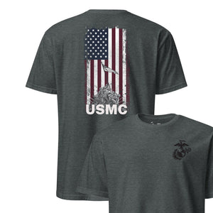 Iwo Jima Flag T-Shirt in charcoal - USA made USMC flag raising tribute tee