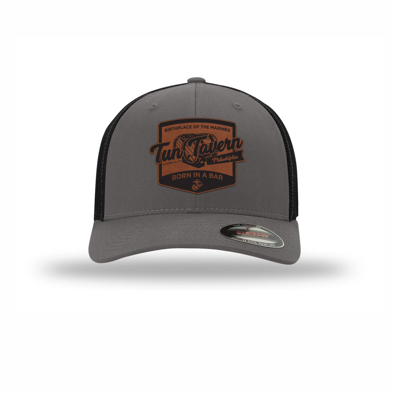 Flexfit Tun Tavern Born in a Bar Cask Leatherette Patch Structured Trucker