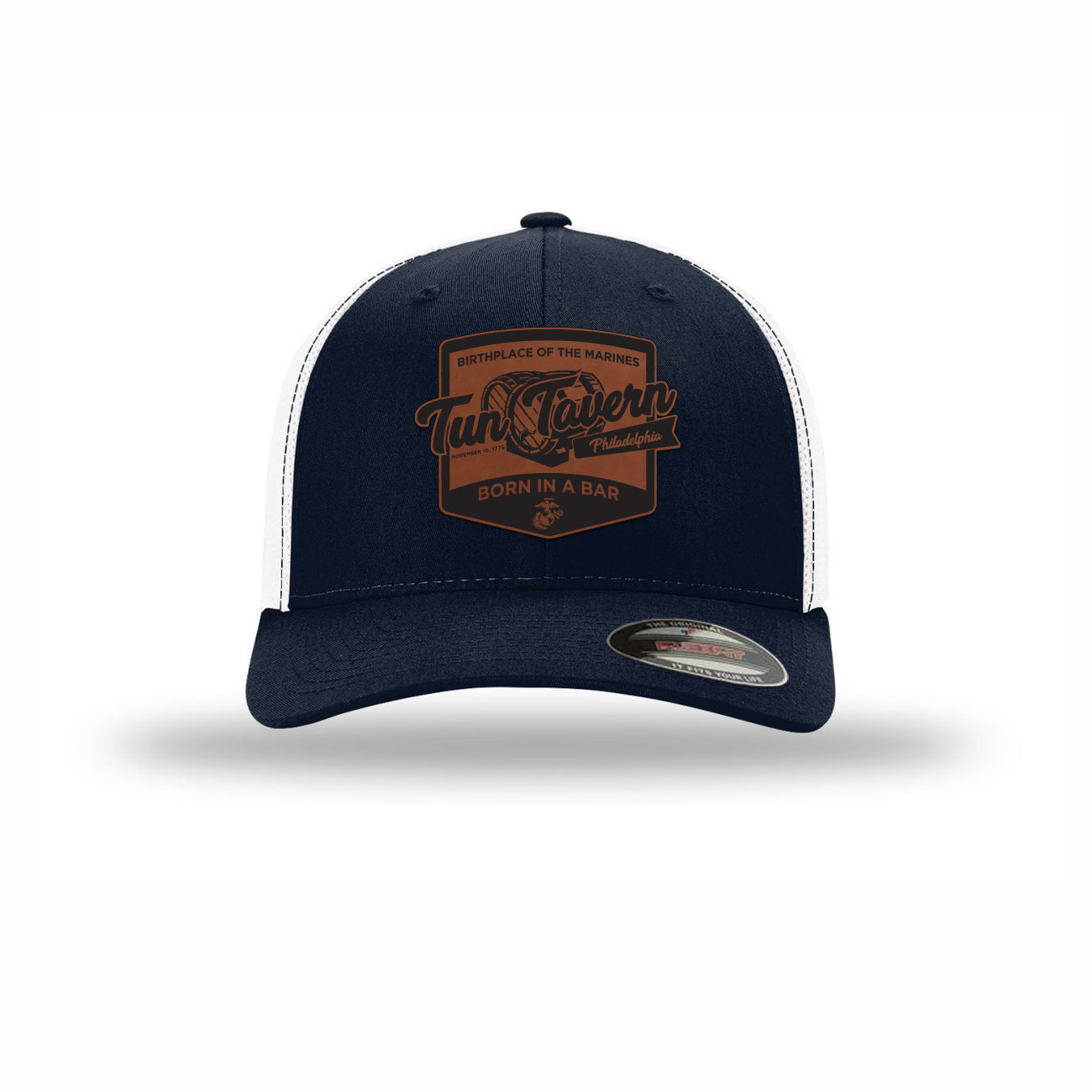 Flexfit Tun Tavern Born in a Bar Cask Leatherette Patch Structured Trucker