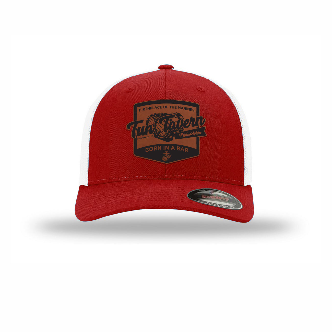 Flexfit Tun Tavern Born in a Bar Cask Leatherette Patch Structured Trucker